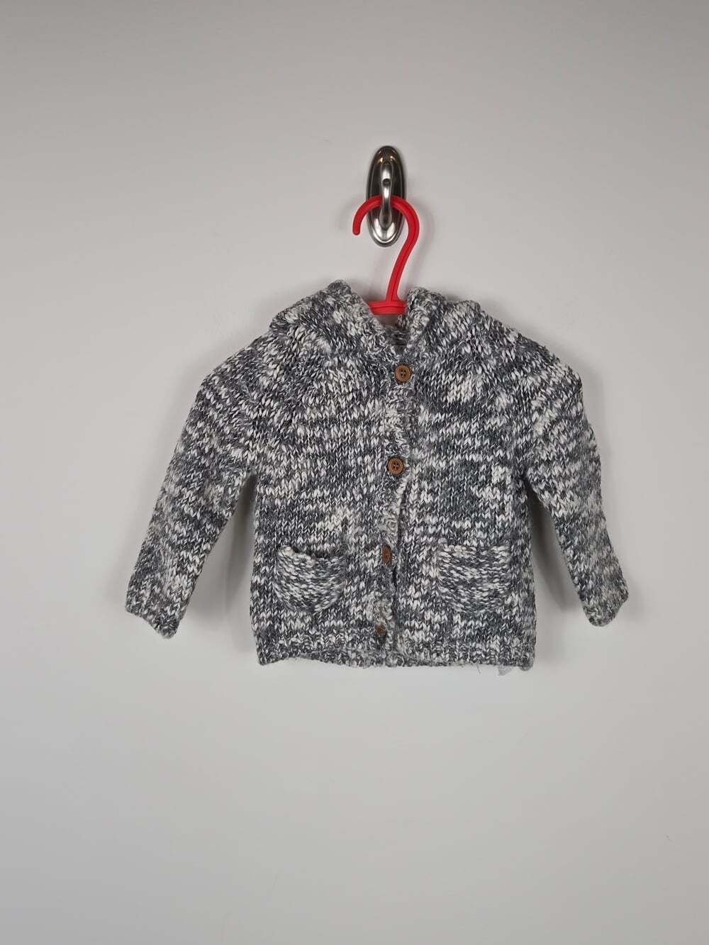 Zara Mini Baby Wool Blend Hooded Cardigan 3-6M 68 Chunky Knit Gray - Picture 2 of 7